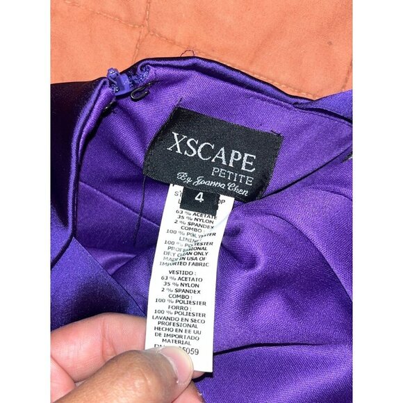 Xscape Petite Purple Satin Halter-Style Ruched Cocktail Dress Size 4 - Picture 7 of 8